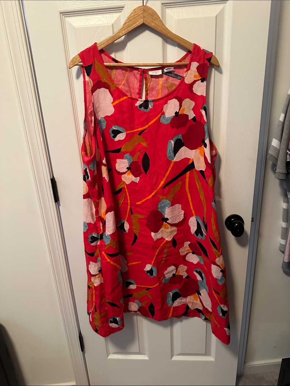 Floral Sleeveless Shift Dress Linen - Red/Orange Floral